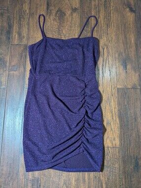 Plum Glitzy Moves Wrap-Front Glitter Knit Mini Dress Size Large